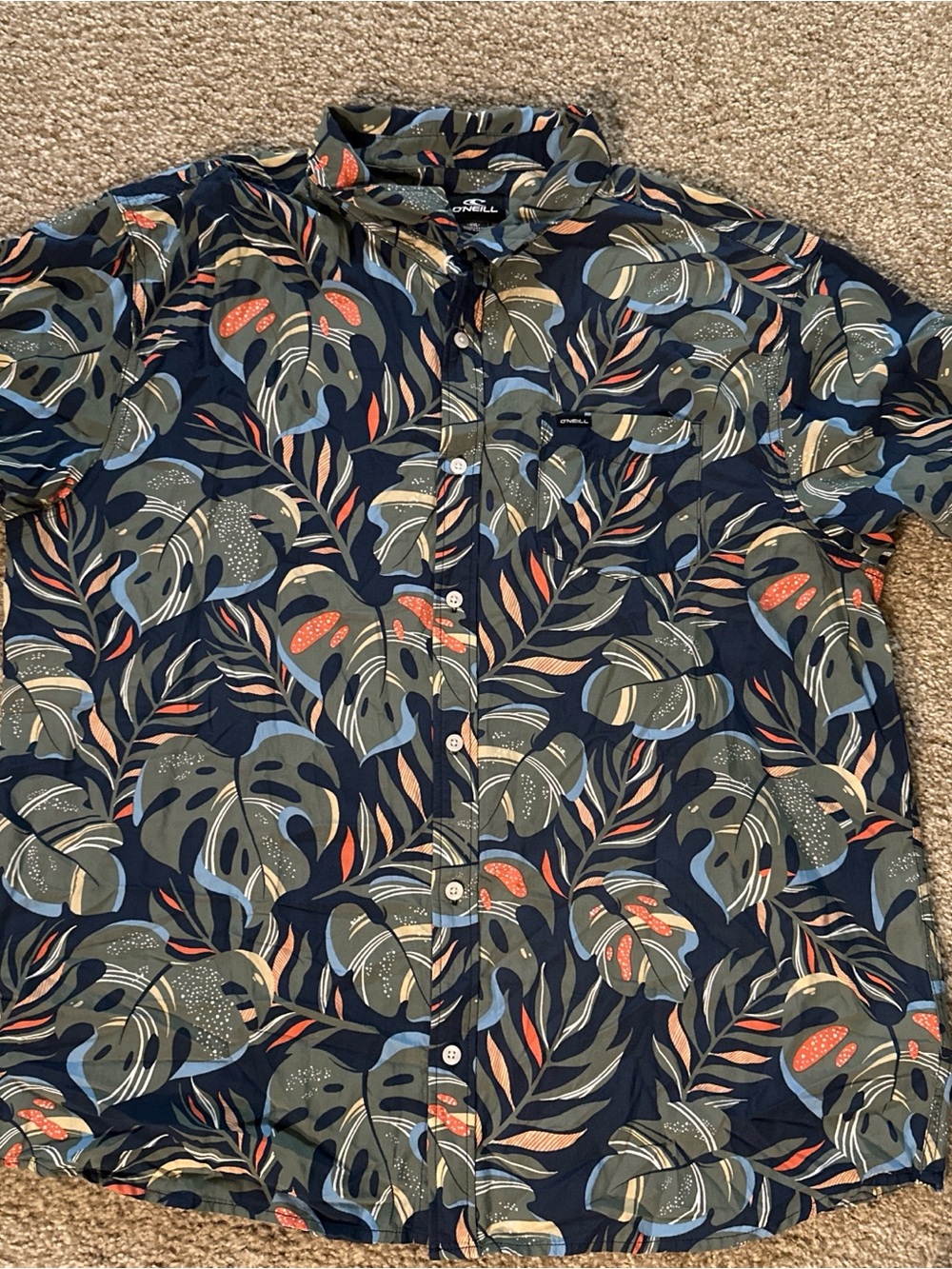 O'Neill Navy Tropical Leaf Print Button-Down Shirt
